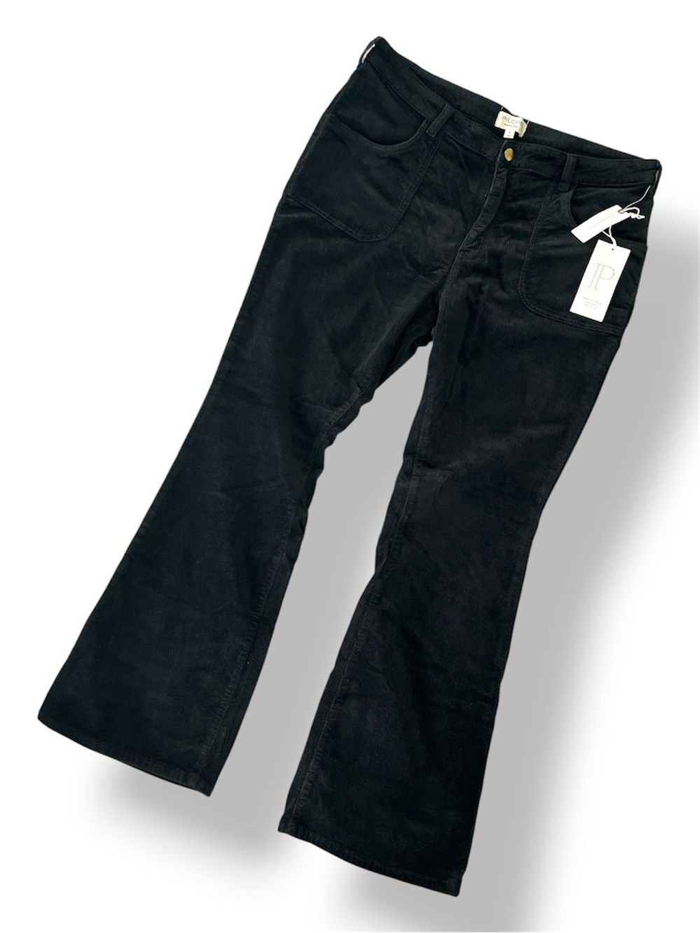 NWT Anthropologie Pilcro The Icon Corduroy Flare Jeans Black Patch Pockets
